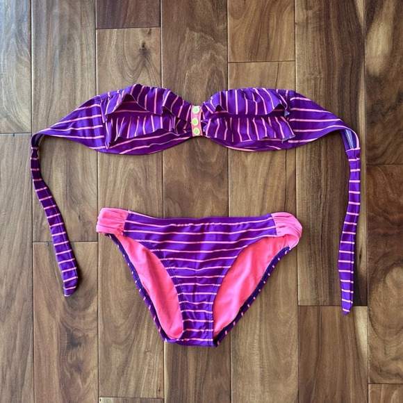 Arizona Jean Company Pink and Purple Strapless Bikini Set size Large - Picture 1 of 5